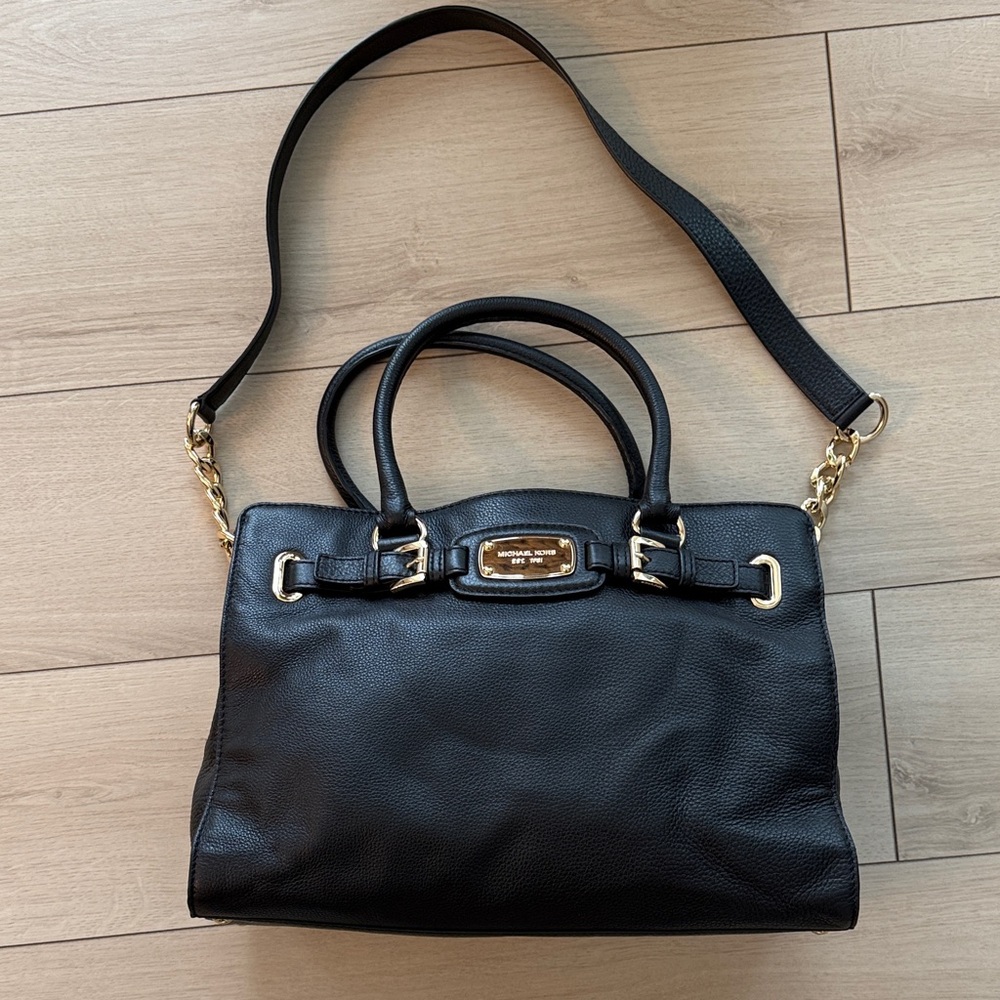 Michael Kors Black Leather Hand Bag with strap